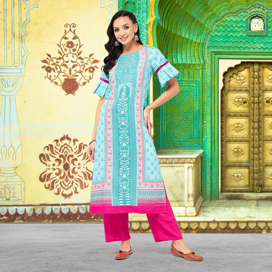 Jaipur Haat Placement Kurta With Box-Pleat Sleeves