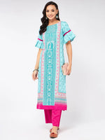 Jaipur Haat Placement Kurta With Box-Pleat Sleeves