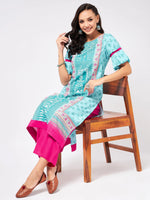 Jaipur Haat Placement Kurta With Box-Pleat Sleeves