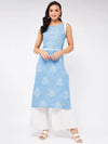 Sleeveless Printed Chambray Kurta-PK4263BLUE-S