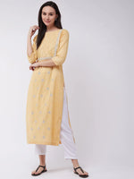 Chambray Embroidered Kurta With Pintuck Yoke