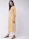 Chambray Embroidered Kurta With Pintuck Yoke