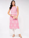 Sleeveless Printed Chambray Kurta-PK4263PINK-S