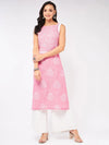 Sleeveless Printed Chambray Kurta-PK4263PINK-S