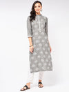 Lotus Printed Chambray Kurta-PK4266GREY-S