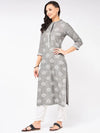 Lotus Printed Chambray Kurta-PK4266GREY-S