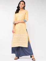 Madhubani Block Printed Chambray Kurta-PK4268YELLOW-S