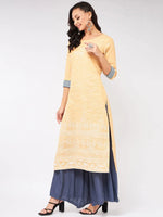 Madhubani Block Printed Chambray Kurta-PK4268YELLOW-S