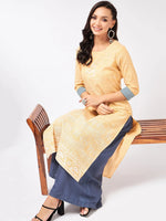 Madhubani Block Printed Chambray Kurta-PK4268YELLOW-S