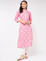 Lotus Printed Chambray Kurta-PK4266PINK-S