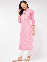 Lotus Printed Chambray Kurta-PK4266PINK-S