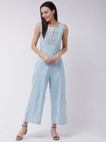 Chambray Front Embroidered Jumpsuit-PKJS640-XS