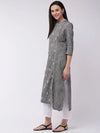 Chambray Embroidered Kurta With Overlap Angarkha Style