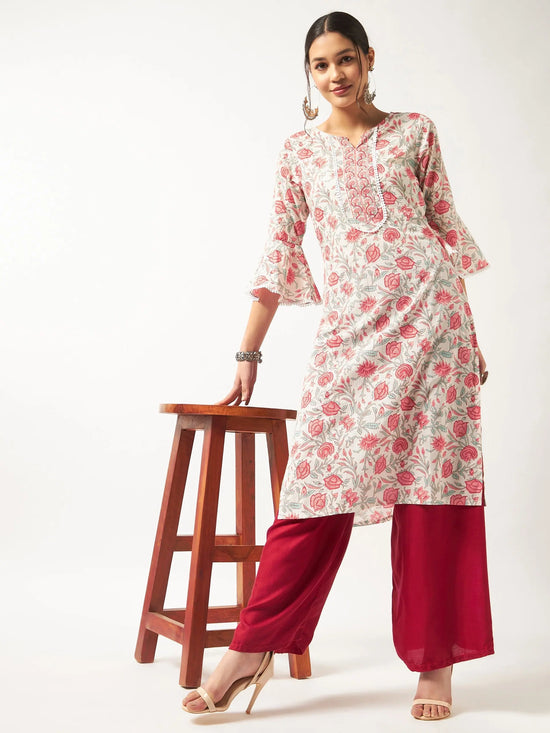 Printed Kurta With Bell Sleeves-PK4482-S