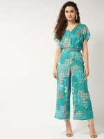 Printed Loose Overlap Top and Pant Set