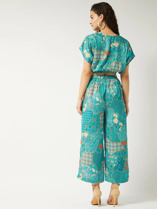 Printed Loose Overlap Top and Pant Set