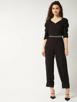 Black Solid Ruffle Sleeves Stylish Jumpsuit