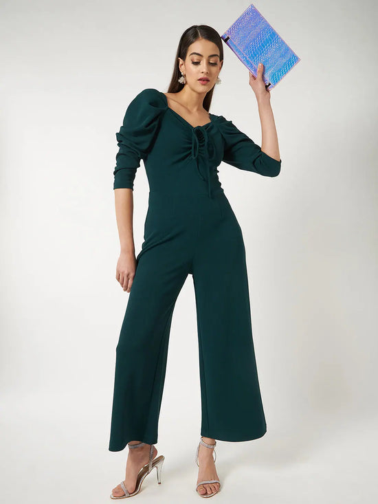 Green Solid Stylish Jumpsuit With Cowl Sleeves