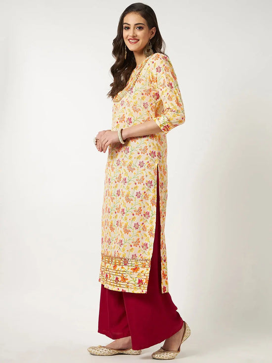 Printed Kurta With Gold Lace Details