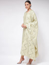 Pista Festive Straight Kurta With Matching Pants And Foil Printed Dupatta Set