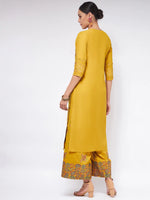 Shringaar Mustard V-Neck Block Printed Festive Kurta With Palazzo