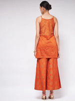 Shringaar Orange Festive Block Printed Strapy Kurta With Sharara