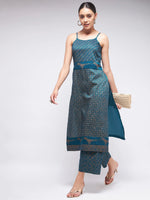 Shringaar Blue Sleeveless Block Printed Kurta With Matching Pant