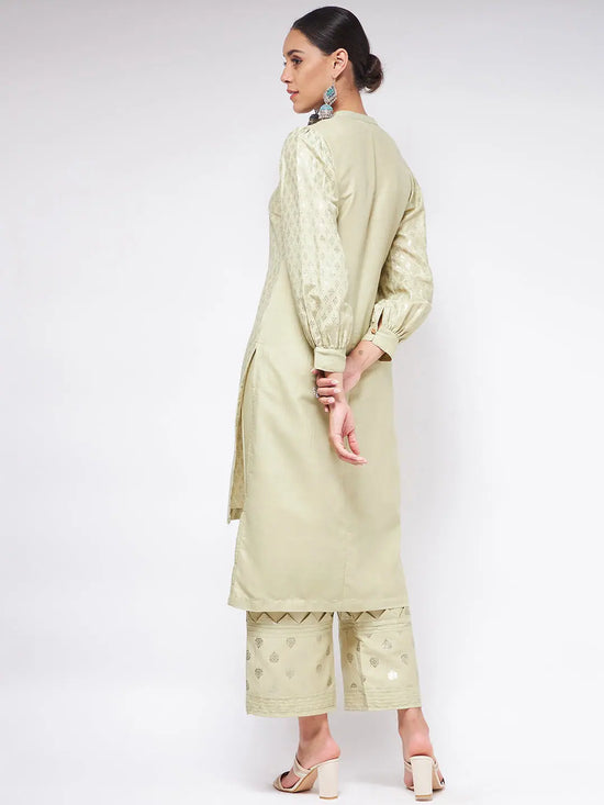 Pista Festive Foil Printed Shirt Style Kurta With High-Low Hemline