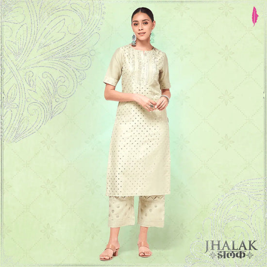 Pista Festive Foil Printed Straight-Fit Kurta