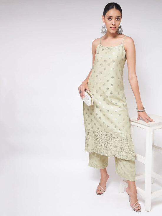 Pista Festive Foil Printed Sleeveless Strappy Kurta