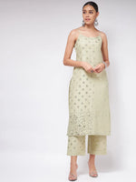 Pista Festive Foil Printed Sleeveless Strappy Kurta