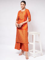 Shringaar Orange Block Printed Round Neck With Yoke Kurta