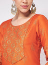 Shringaar Orange Block Printed Round Neck With Yoke Kurta