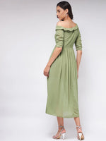 Flaunt Yourself In Stylish Shoulder Dress With Gathered Hemline