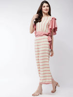 Soaked In Pastels Stripes Ruffle Top With Pants