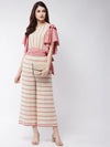 Soaked In Pastels Stripes Ruffle Top With Pants