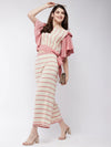 Soaked In Pastels Stripes Ruffle Top With Pants