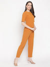 Mustard Solid Tonal Top And Pant Set