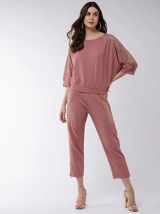 Solid Loose Top And Pant Set With Shimmer Details