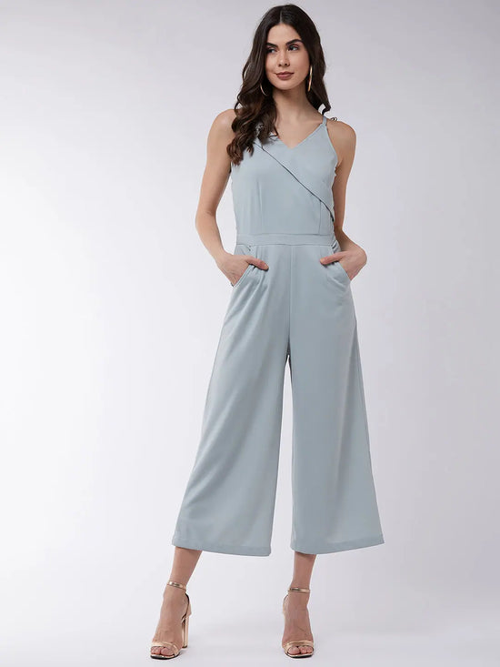 Solid Overlap Sleeveless Jumpsuit