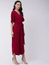 Red Solid Overlap Jumpsuit