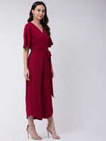 Red Solid Overlap Jumpsuit