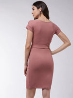 Solid Extended Sleeves Fitted Dress