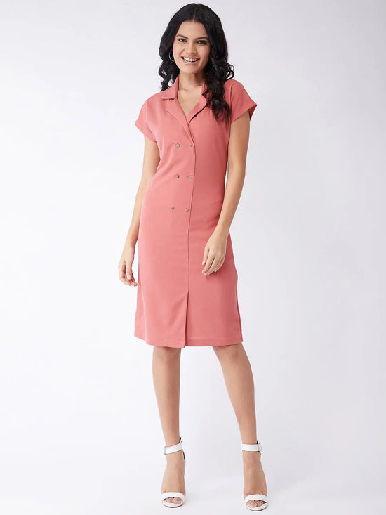 Solid Front Buttoned Fitted Dress