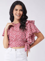 Jungle Safari Printed Multiple Flared Sleeves Crop Top