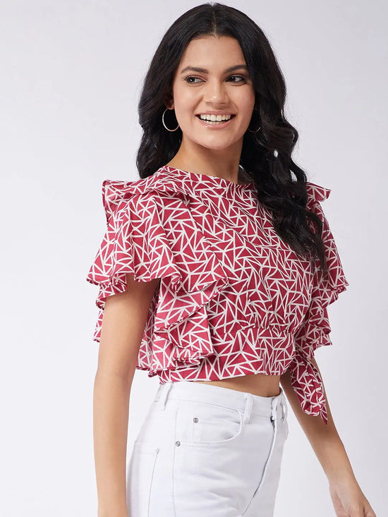 Jungle Safari Printed Multiple Flared Sleeves Crop Top