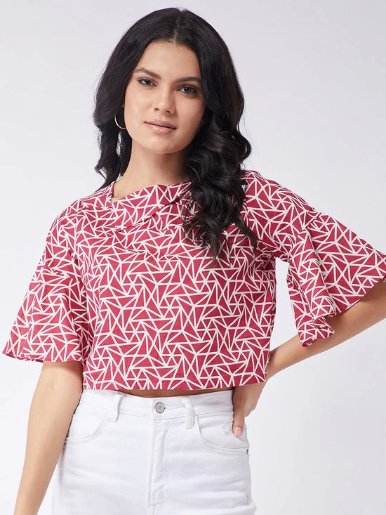 Jungle Safari Printed Flared Sleeves Crop Top