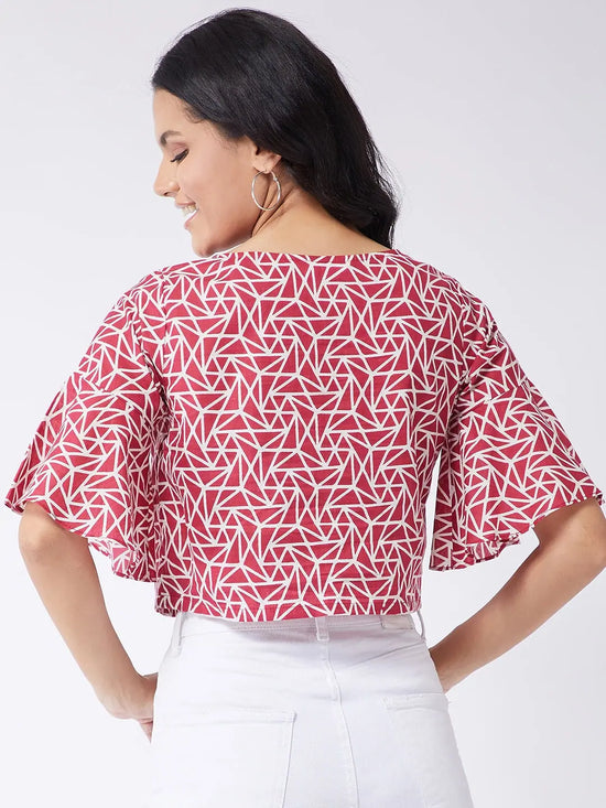 Jungle Safari Printed Flared Sleeves Crop Top