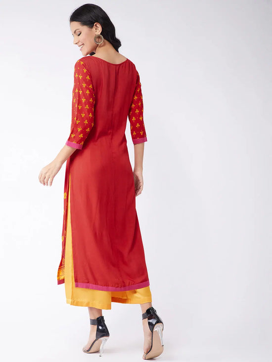 Digital Print Bottom Placement Sindoor Kurta