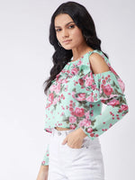 Floral Ruffle Cold-Shoulder Top